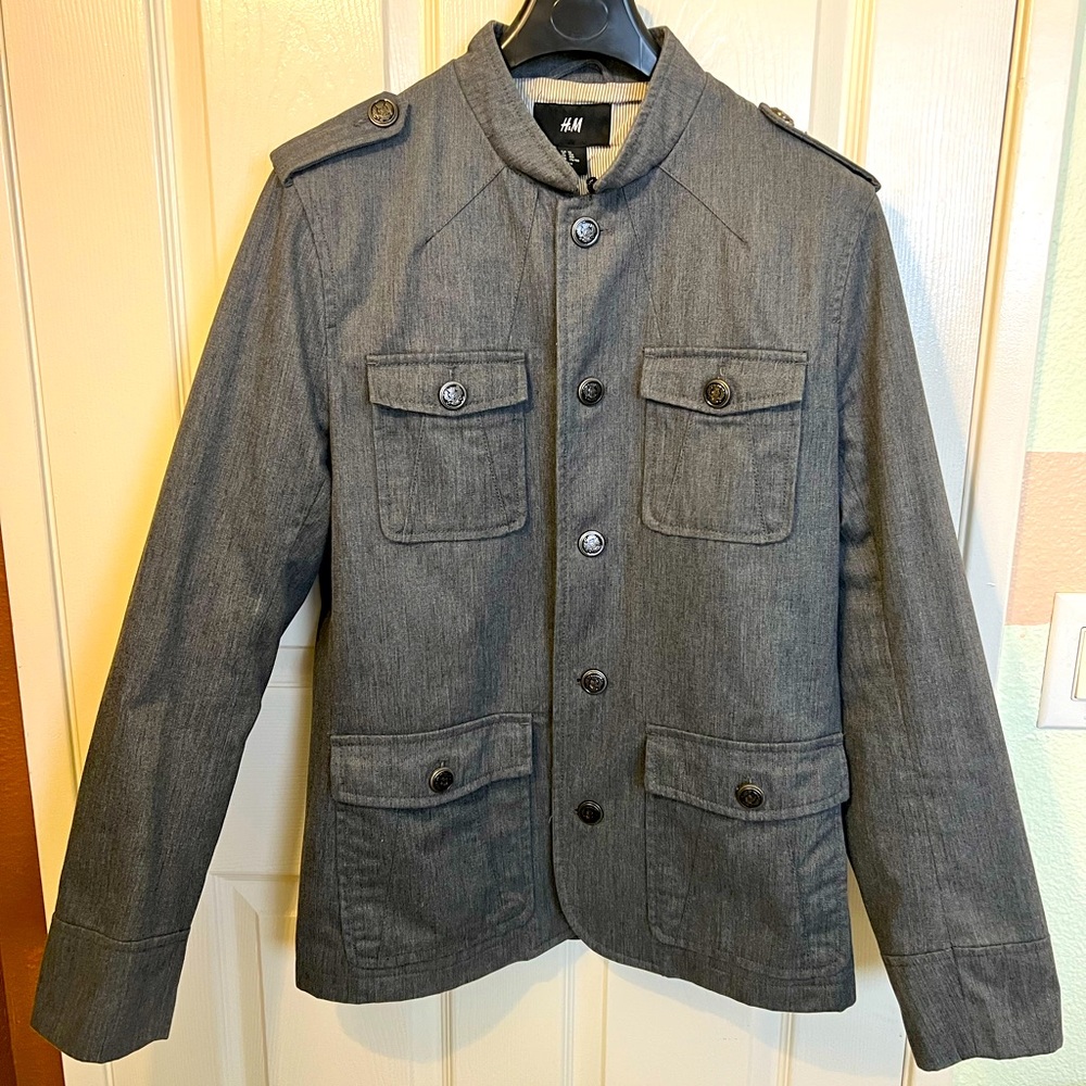 H&M Cotton Polyester Blend Military Officer Fully Lined Jacket Gray Size M Used